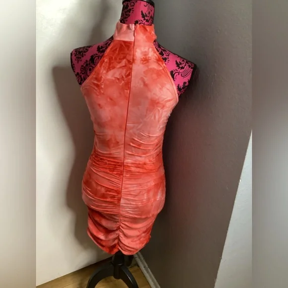 Tie-Dye Halter Mini Dress in Coral M - Picture 9 of 16
